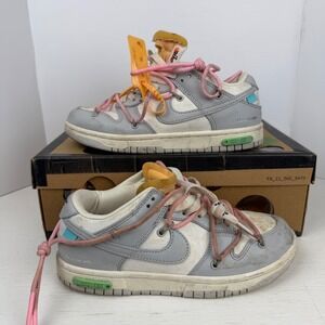 Nike Off-White Dunk Low Lot 09 of 50 Grey Pink DM1602-109 Size 6.5Y READ